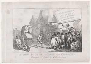 Titelsida: En ny bok med hästar och vagnar, eller, Rhedarium för försäljning av alla slag..., 1784. av Thomas Rowlandson
