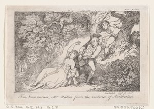 Tom Jones räddar Mrs Waters från våldet i Northerton, från The History of Tom Jon..., 1792. av Thomas Rowlandson