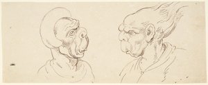 Två karikatyrer: manliga huvuden av Thomas Rowlandson