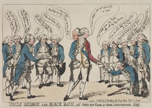 Farbror George och Black Dick i sin nya omgång av ”Naval Shuttlecock” av Thomas Rowlandson