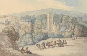 Utsikt över kyrkan och byn St. Cue i Cornwall av Thomas Rowlandson