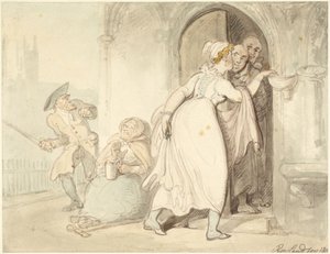 Ung kvinna vid kyrkdörren eller vid bikten av Thomas Rowlandson