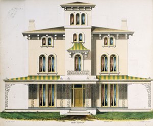 Främre höjd för villa nr 1, från "Arkitektoniska mönster för modellbostäder på landet"