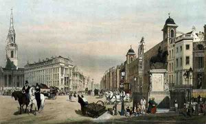 Inträde till Stranden från Charing Cross, från "London As It Is", graverad och pub. av konstnären av Thomas Shotter Boys