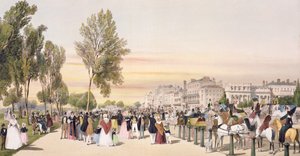 Hyde Park, nära Grosvenor Gate, från "London As It Is", graverad och pub. av konstnären, 1842 av Thomas Shotter Boys