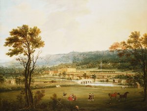 En vidsträckt utsikt över Chatsworth, Derbyshire från sydväst,