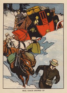 Postvagn snötäckt (färglitografi) av Thomas Somerfield