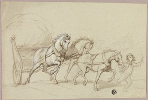 Barn som leder tre hästar och vagn av Thomas Stothard