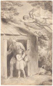 Peter och hans barn besökta av tre flygande gestalter av Thomas Stothard
