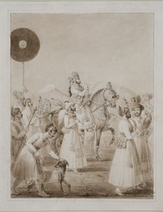 Porträtt av Maharana Bhim Singh från Udaipur till häst av Thomas Stothard