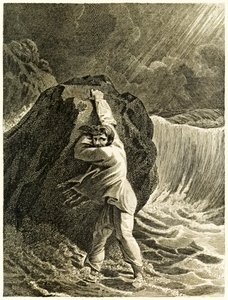?Robinson Crusoe förliste och klamrade sig fast vid en sten? från ?The Life and Strange Surprising Adventures of Robinson Crusoe, or York, Mariner? av Daniel Defoe