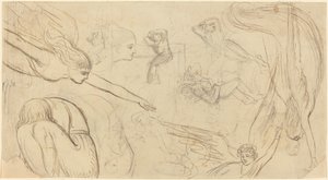 Studieark med änglar och krypande figurer (illustration till Macklins bibel?) av Thomas Stothard