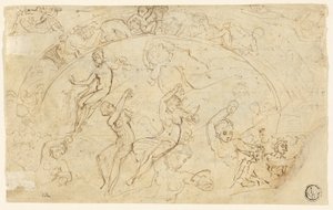 Skisser till Silver Salver (recto); Skisser av friser, grupper av kvinnor (verso) av Thomas Stothard