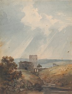 Landskap med slott, kullar och berg av Thomas Sully