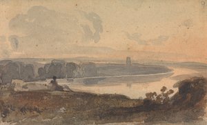 Landskap, med slingrande flod, figur på kullen i förgrunden av Thomas Sully