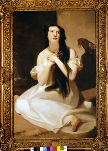 Porträtt av Mary Ann Paton (Mrs Wood) (1802-1864) engelsk sångerska. Målning av Thomas Sully.