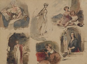 [Utan titel] (Six Figure Studies), ca 1830-talet (järngalbläck & wc på beige, medelviktigt, måttligt texturerat antikt papper) (recto) av Thomas Sully