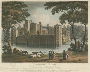 Caverswall Castle: färgad akvatintgravyr, 1 februari 1817