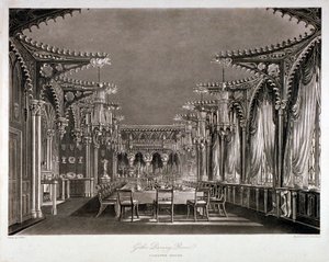 Interiörvy av den gotiska matsalen i Carlton House, Westminster, London, 1819 av Thomas Sutherland