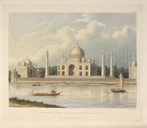 Taj Mahal, kejsaren Shah Jehans grav, illustration från "En pittoresk tur längs floderna Ganges och Jumna, i Indien" av Thomas Sutherland