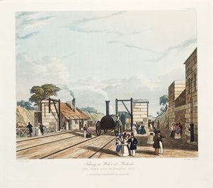 Taking in Water, at Parkside (The Station where Mr Huskisson fall), publicerad 1831 (handfärgad gravyr)