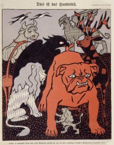 Detta är det hunddjur som har orsakat vårt fädernesland ett så obeskrivligt elände och som avskyas av alla anständiga tyska heraldiska djur. av Thomas Theodor Heine