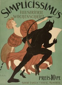 Främre omslag från "Simplicissimus Illustrated Weekly", pub. 1896 (lito i färg)