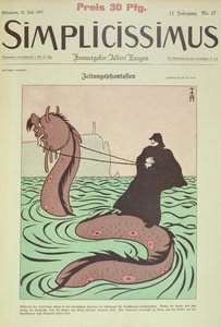 Kaiser rider Sea Snake till England, omslag Illustration från Simplicissimus av Thomas Theodor Heine