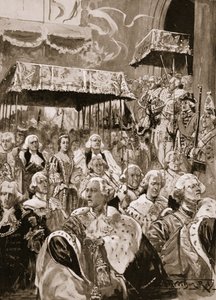 Processionen från Westminster Hall vid George III:s och drottning Charlottes kröning den 22 september 1761, från "The Illustrated London News", 1902.