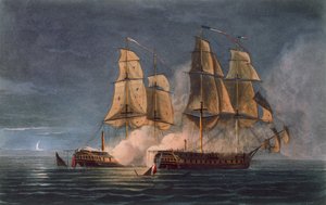 Capture of the Thetis av HMS Amethyst, 10 november 1808, graverad av T. Sutherland för 