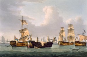 Lord Hothams aktion, 14 mars 1795, graverad av Thomas Sutherland för J. Jenkins "Naval Achievements", 1816 (färggravyr).