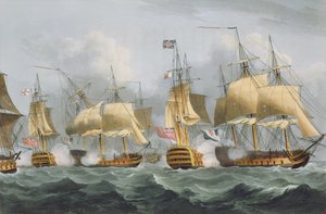 Lord Howe i Queen Charlotte, Breaking the Enemy Line, 29 maj 1794, graverad av Thomas Sutherland för J. Jenkins 