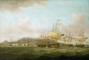 Den brittiska flottans erövring av Saint Paul, nära Bourbon Island (nu Reunion Island), 21 september av Thomas Whitcombe