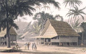 A Malaye Village, skylt 16 från "A Picturesque Voyage to India" av Thomas und William Daniell
