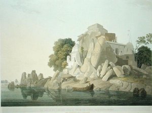 S.W. Utsikt över Fakeers Rock i floden Ganges nära Sultaungunge, skylt 61 från 