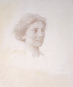 Head of a Girl, ca 1909 (silverspets på vit förberedd mattbräda) av Thomas Wilmer Dewing