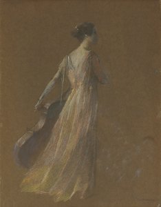 Lady Standing Holding en cello (pastell på papper) av Thomas Wilmer Dewing