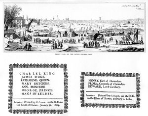 Frostmässa vid Themsen och exemplar av tryckning, februari 1684, 1840