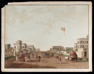 Old Court House Street ser söderut från utsikten över Calcutta av Thomas und William Daniell