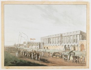 The New Court House och Chandpam Ghaut från utsikten över Calcutta av Thomas und William Daniell