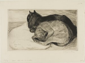 Två katter på en kudde av Théophile Alexandre Pierre Steinlen