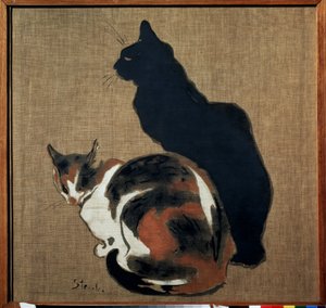 ""Två katter"" (två katter) En katt och dess skugga. Målning av Theophile Alexandre Steinlen (1859-1923) 1894 Art Nouveau Dim. 61x64 cm Pushkin Museum, Moskva