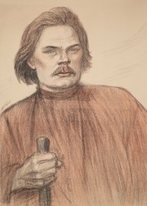 Porträtt av författaren Maxim Gorkij 1868-1939, 1905. av Théophile Alexandre Steinlen