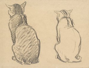 Två studier av en katt, tidigt 1900-tal av Théophile Alexandre Steinlen