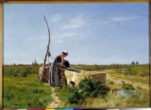 Bonden och brunnen Målning av Theophile Mayan (1860-1937) Dim. 46x56 cm. Obligatoriskt omnämnande: Collection fondation regards de Provence Marseille DR av Théophile Henri Mayan