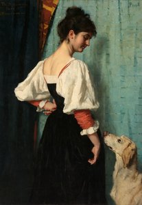 Porträtt av en ung kvinna, med "Puck" hunden Ung italiensk kvinna med hundpucken