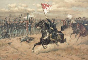 Sheridans berömda åktur vid slaget vid Cedar Creek Virginia 1864 (färg litho)
