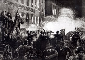 Det anarkistiska upploppet i Chicago: En dynamitbomb exploderar bland polisen, från "Harper