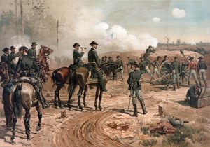 Amerikanska inbördeskriget: General Sherman under belägringen av Atlanta 1864 (litografi)