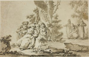 Figurer i orientalisk kostym i ett landskap av Tiberius Dominikus Wocher